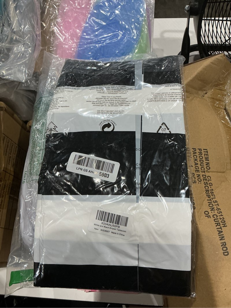 Condition photo showing Good Condition for 3pcs 54x108inch black and white horizontal striped table cloth classic black stripe tablecloths disposable plastic stripe waterproof table covers for picnic halloween ghost party white and black 3pcs