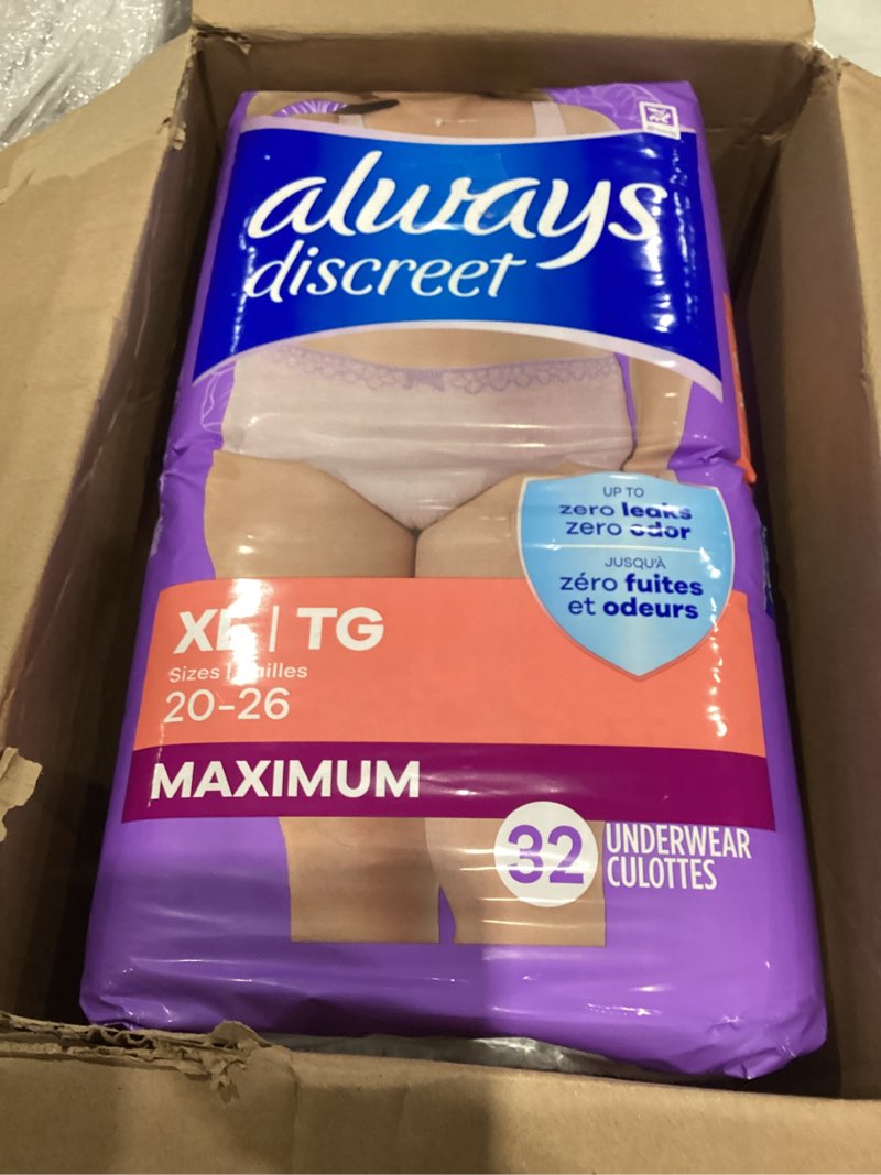 Condition photo showing Good Condition for always discreet adult incontinence underwear for women and postpartum underwear, extra large, up to 100% bladder leak protection, 64 count (2 packs of 32) x-large 64