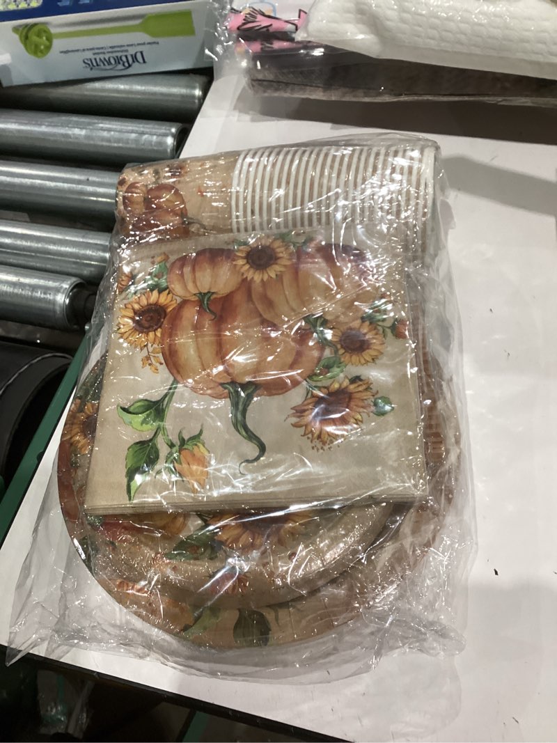 Condition photo showing New/Like New for Vintage Fall Pumpkin Party Plates and Napkins,144Pcs Fall Thanksgiving Party Supplies Vintage Thanksgiving Pumpkin Tableware for Autumn Baby Shower,Birthday Decoration