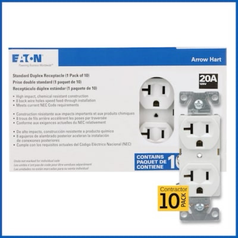 eaton 20 -amp 125-volt commercial duplex outlet receptacles , white 10 -pack
