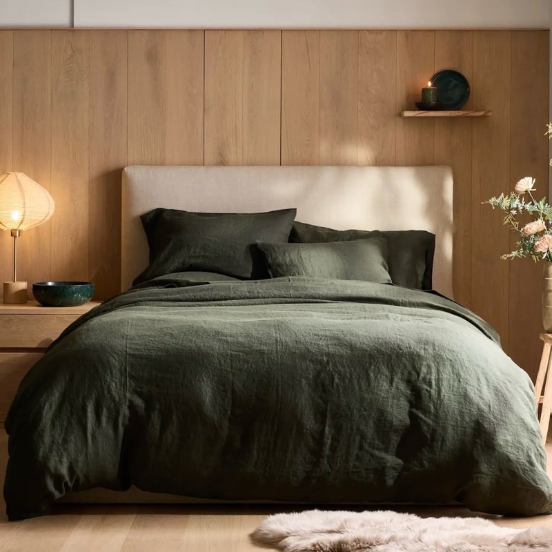 european linen duvet cover set, king, pine green