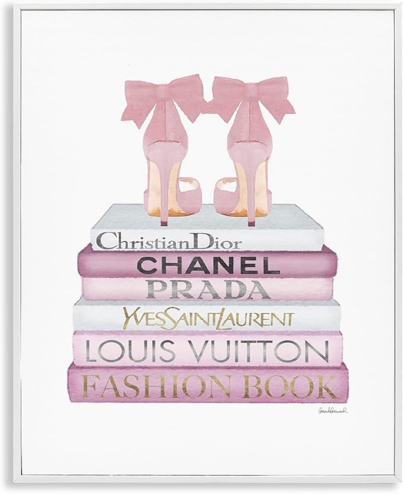 Stupell Industries Fashion Designer Shoes Bookstack Pink Watercolor, Design by Amanda Greenwood White Framed Wall Art, 16 x 20