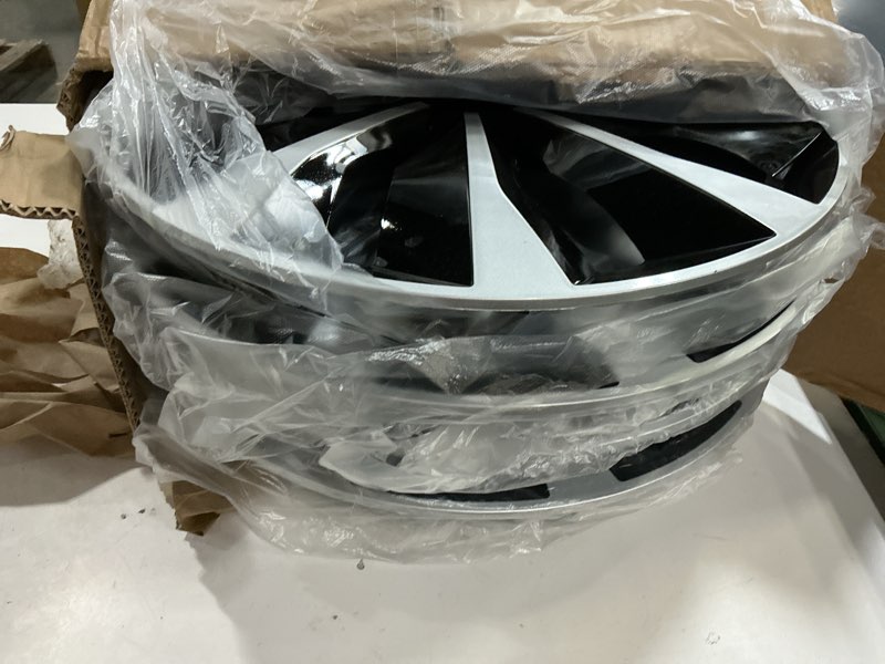 Condition photo showing New/Like New for Hubcap Wheel Covers Replacement Size R15 Hub Caps Universal-Fit Steel Wheel Rims Cover ABS Tire Cap for Most Cars Trucks Sedans SUV -Set of 4?15-inch?Silver-Black? TT-Silver-Black 15-inch