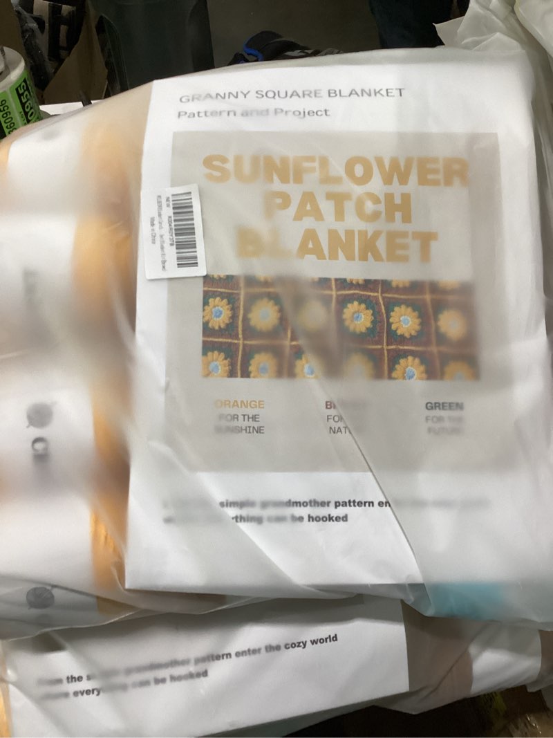 Condition photo showing New/Like New for Similar to stock photo colors may veryCSWCS Crochet Sunflower Blanket Kit for Beginners, Granny Square Pattern Crochet Yarn Accessories, Instructions Video for Starter, Adult Craft Knitting Kit for DIY Women (orange Sunflower)