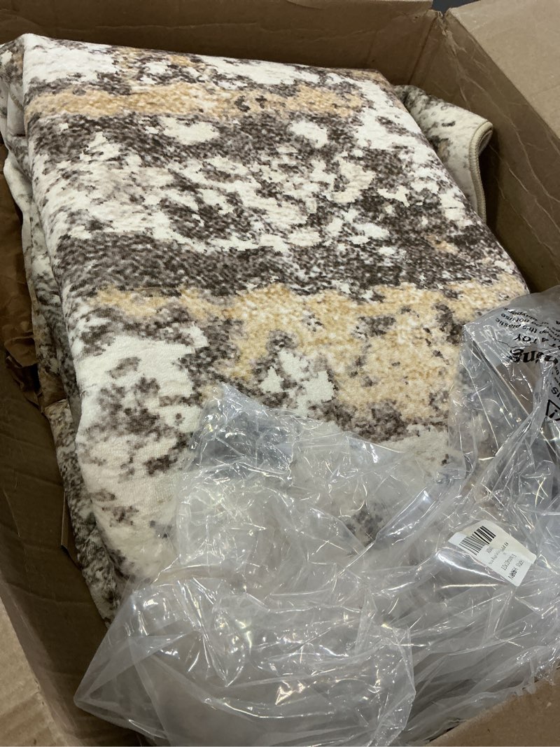 Condition photo showing Good Condition for area rugs for living room: 10x10 abstract washable rug modern neutral large soft stain resistant non-slip backing machine table for bedroom dining room indoor home office carpet - gold brown gold brown 10' (round)