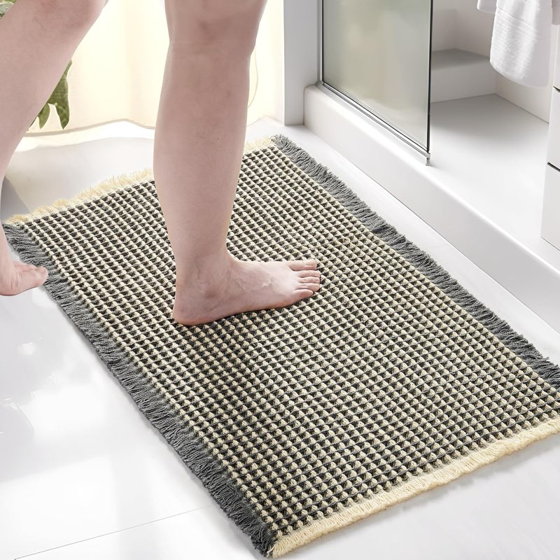 Deconovo Waffle Bath Mat – Ultra Absorbent, Non-Slip, Quick-Dry, Machine Washable, Stylish & Durable Bathroom Rug, Dark Grey & Yellow, 18x30 Inch 3