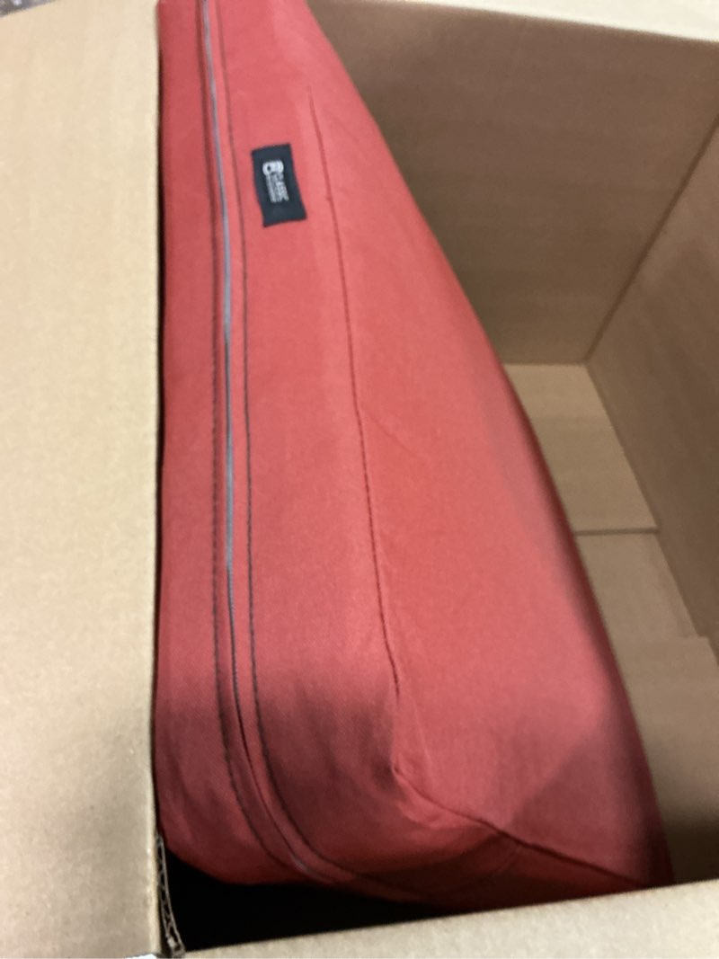 Condition photo showing Good Condition for Classic Accessories Ravenna Water-Resistant 21 x 19 x 5 Inch Outdoor Seat Cushion, Durable Patio Furniture Cushion with Straps,Spice, Patio Loveseat Cushion