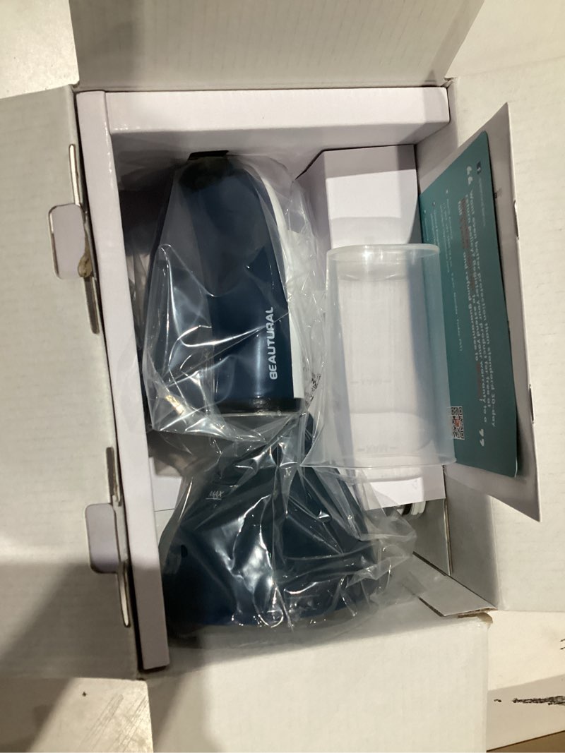 Condition photo showing New/Like New for beautural steamer for clothes, portable handheld garment fabric wrinkles remover, aluminun heating plate, 35-second fast heat-up, large detachable water tank (only for 120v) blue&white