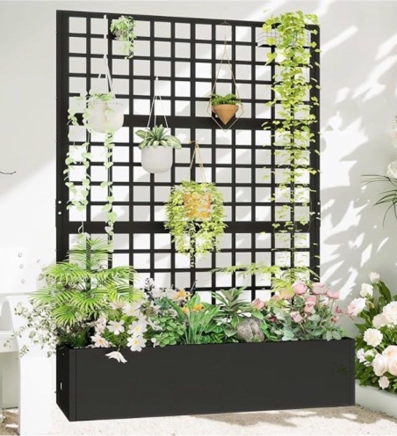 toriexon metal planter with trellis 72\" x 47’’ x 16\", raised garden bed with trellis, planter box (incomplete)