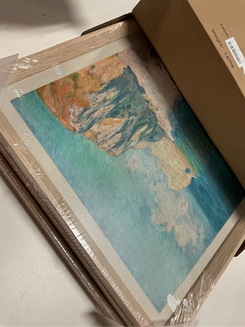 Condition photo showing Good Condition for HesenDot Framed Claude Monet Wall Art 3 Piece,12x16in High Framed Design Canvas Prints Wall Decor,Vintage Impressionism Landscape Artwork Poster Home Decoration for Living Room Bedroom Gallery Office Framed Monet Impressionism 16"L x 12"W