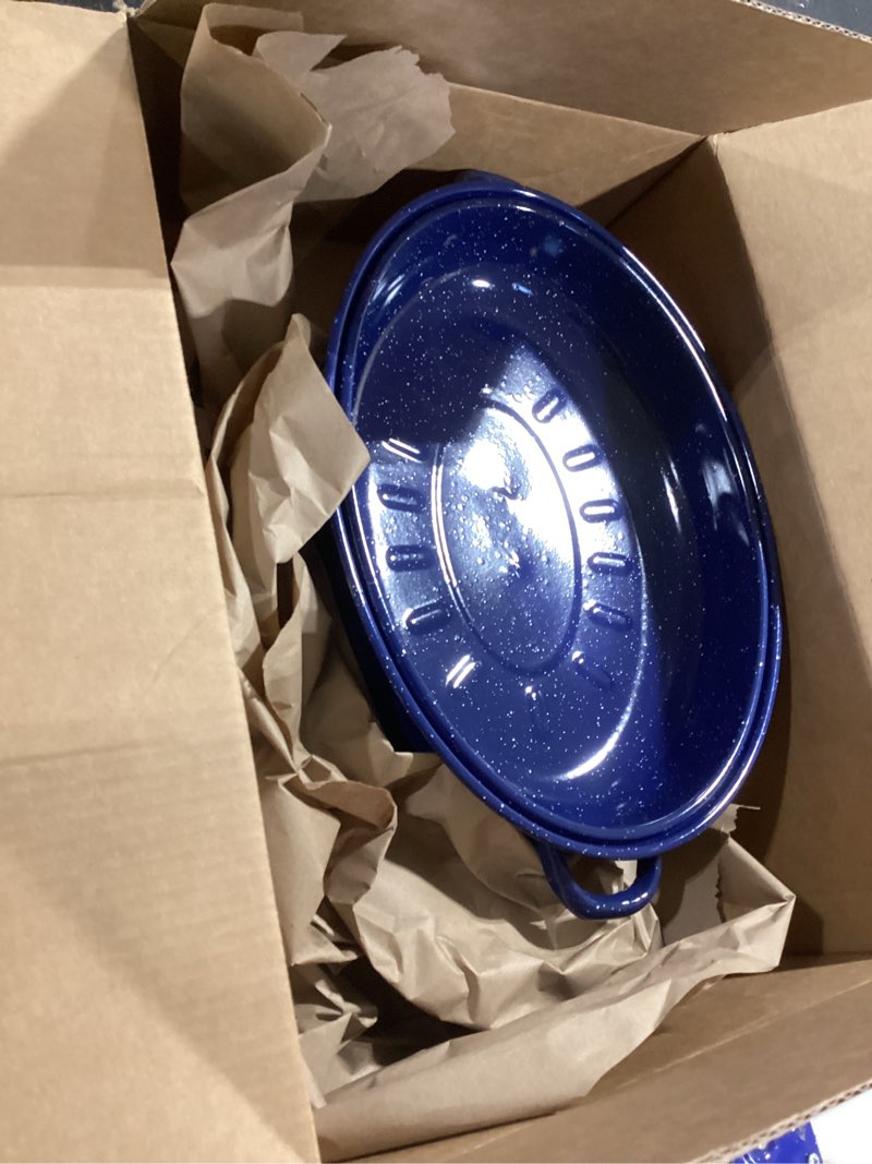Condition photo showing As Is for IMUSA USA 18" Traditional Vintage Style Blue Speckled Enamel on Steel Covered Oval Roaster