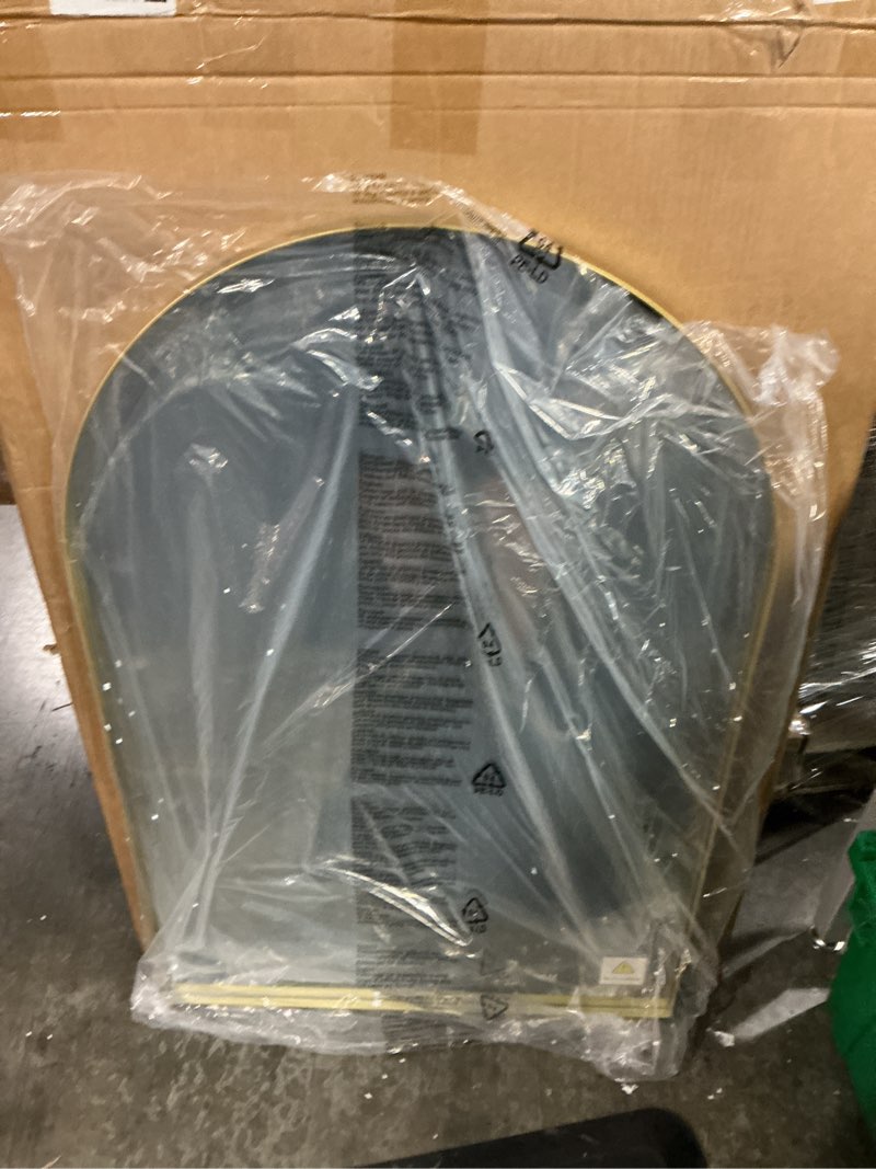Condition photo showing New/Like New for brightify arched mirror, 24 x 36 inch gold arch mirror, metal frame gold arched wall mirror, arched top bathroom vanity mirror for living room bedroom mantle entryway hallways gold 36"l x 24"w