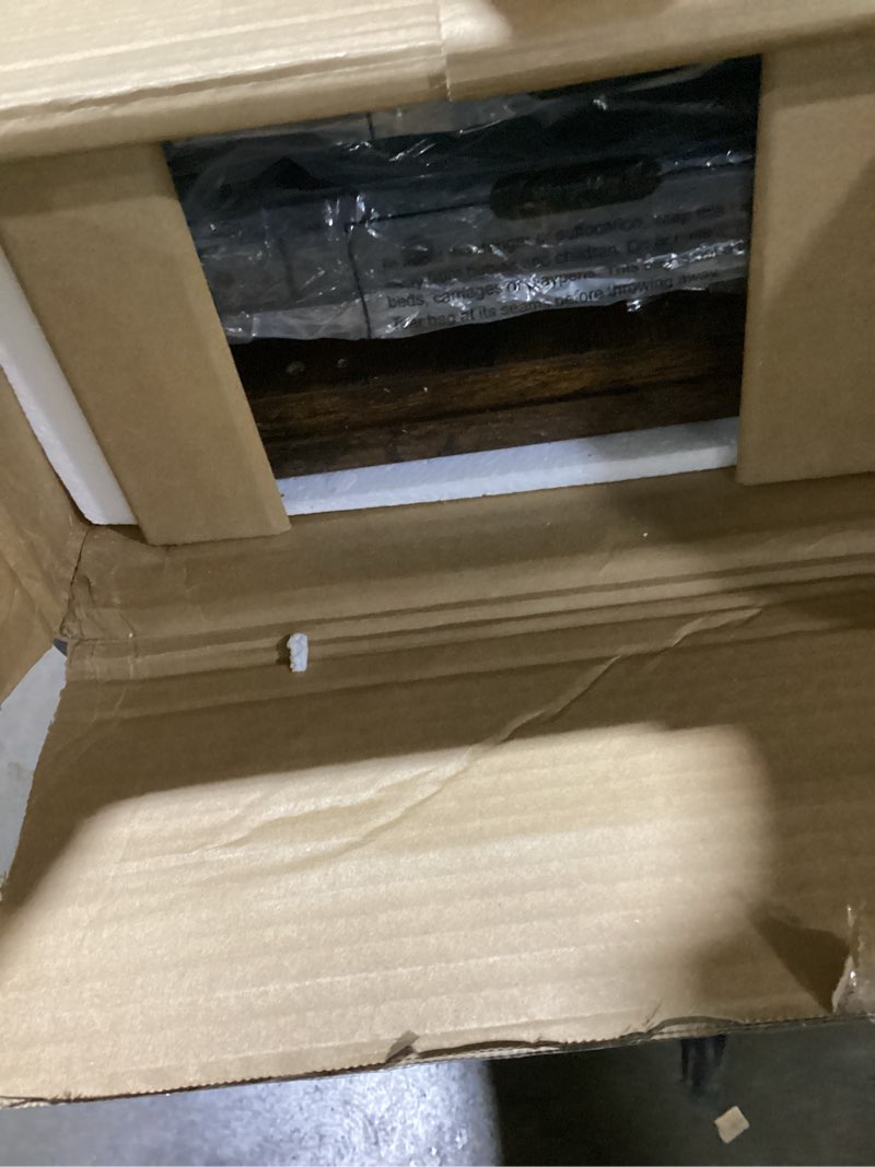 Condition photo showing As Is for Huuger Folding Desk with Storage Shelf, 39.3 Inch Foldable Computer Table for Small Spaces, Space Saving Sofa Table for Couch, Writing Work Office Computer Desk, Easy to Fold, Rustic Brown Rustic Brown 18.5"D x 39.4"W