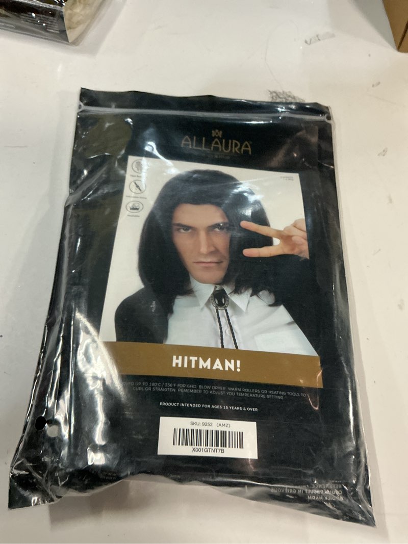 Condition photo showing New/Like New for ALLAURA Compatible with John Wick Wig – Black Hitman Wig for Men, Tieable into Ponytail – Assassin, Keanu, Vincent Vega, Farquaad, Vampire Cosplay – 90s Action Movie Halloween Costume Hairpiece John Hitman Vincent Vega Black Wig