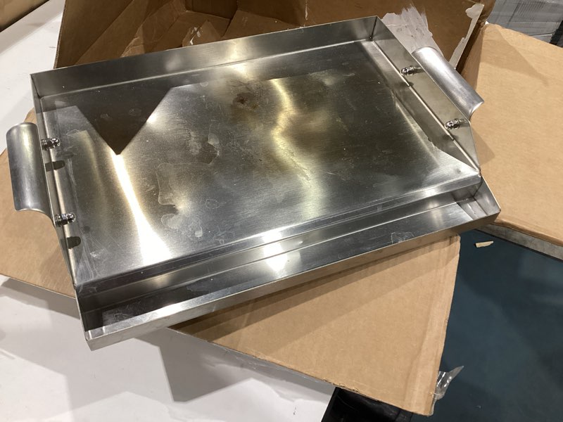 Condition photo showing As Is for item similar)))))))criditpid stainless steel griddle for gas grill, universal flat top cooking griddle for charcoal grills/gas stoves, 18\"×12.5\" bbq grill griddle plate insert for weber, nexgrill, charbroil, camp chef.)
