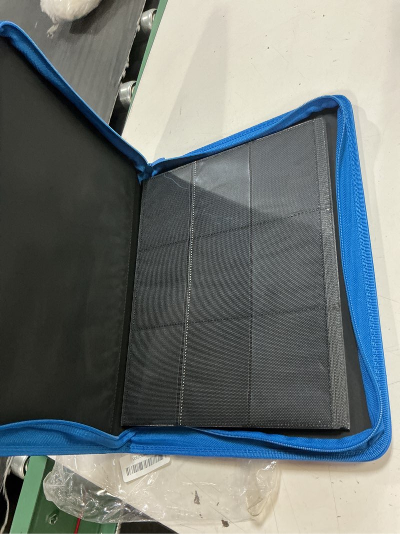 Condition photo showing Good Condition for premium zip card binder, fabmaker 9 pocket trading card binder, pu cover zipper card collection album, sturdy 360 side-loading card folder holder for game & sports cards, royal blue 9 pocket - 13.9" x 10.5" royal blue