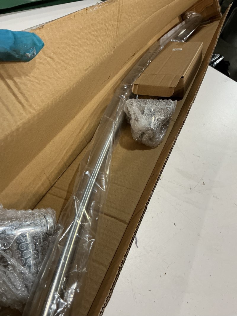 Condition photo showing Good Condition for Adjustable Curved Shower Rod, 42-72 inches Extra Wide Shower Curtain Rod, Rust proof, Premium Stainless Steel, Curved Shower Curtain Rod for Bathroom, Need to Drill, Silver Silver 42-72 inches