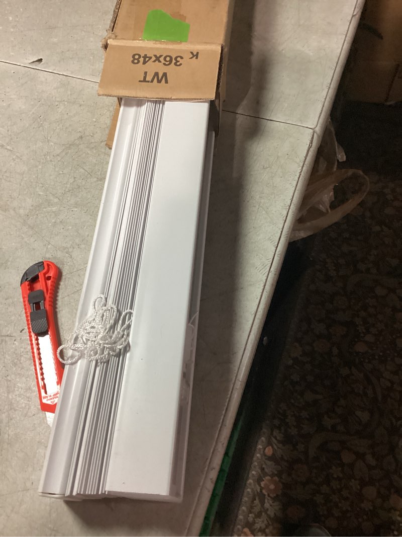 Condition photo showing New/Like New for DEZ FURNISHINGS 2" Cordless Flat Slat Venetian Blind, 34" W x 48" H, White 34"W x 48"H