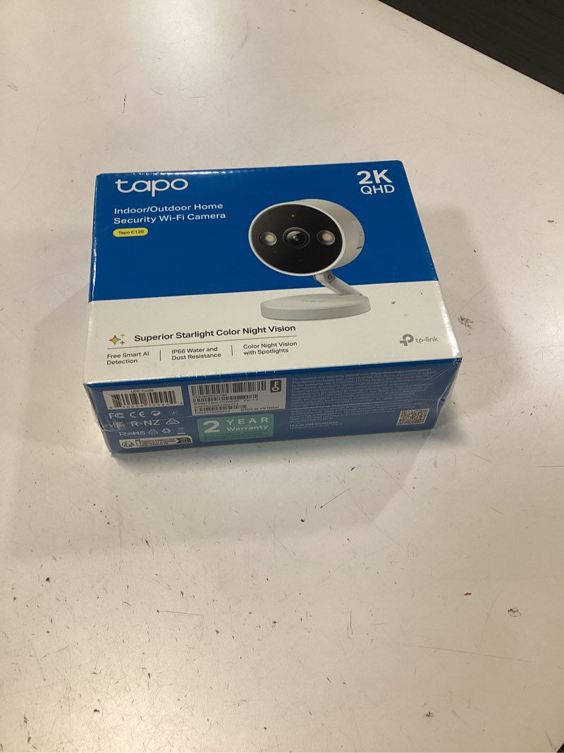 Condition photo showing New/Like New for Tapo 2K+ Indoor/Outdoor Wired Security Camera - 2024 PCMag Editors' Choice, Person/Pet/Vehicle Detection, Baby Monitoring, Color Night Vision, Subscription-Free Local Storage or Optional Cloud, C120 2K 4MP White 1-Pack