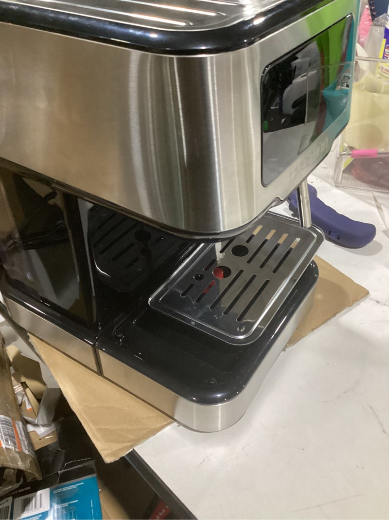 Condition photo showing As Is for Chefman CraftBrew Espresso Machine, 15-Bar Pump Digital Espresso Maker w/Steam Wand for Latte & Cappuccino, Compact Espresso Coffee Machine w/ 1.5L Removable Water Reservoir - Stainless Steel