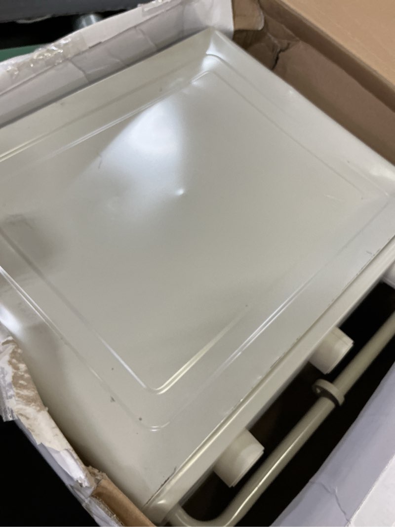 Condition photo showing As Is for bella air fry toaster oven, 7 preset cooking options, dishwasher-safe evergood coated trays included, 60-minute auto shutoff w audible timer, power indicator light, 1700 watt, oatmilk