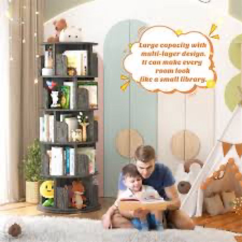 5 Tier Rotating Bookshelf, 360° Rotating Bookcase For Small Space, Corner Bookcase For Bedroom, Living Room, Study Room