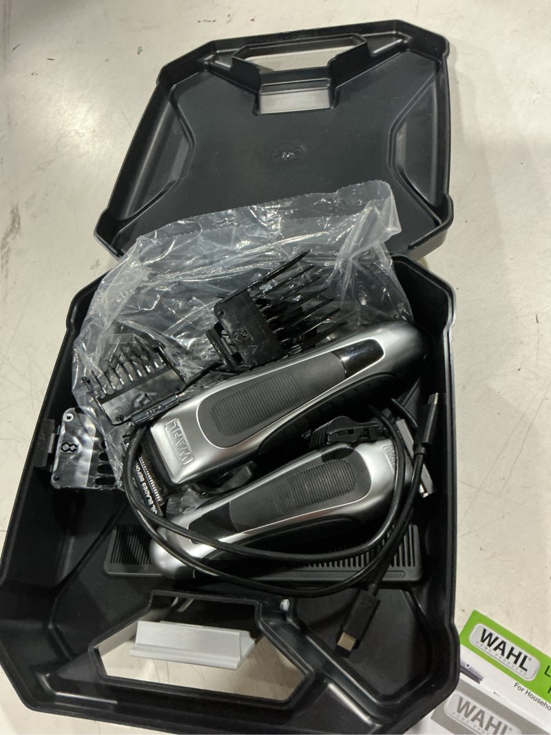 Condition photo showing As Is for wahl lithium ion pro haircutting kit with rechargeable cordless hair clipper and battery touch up hair trimmer