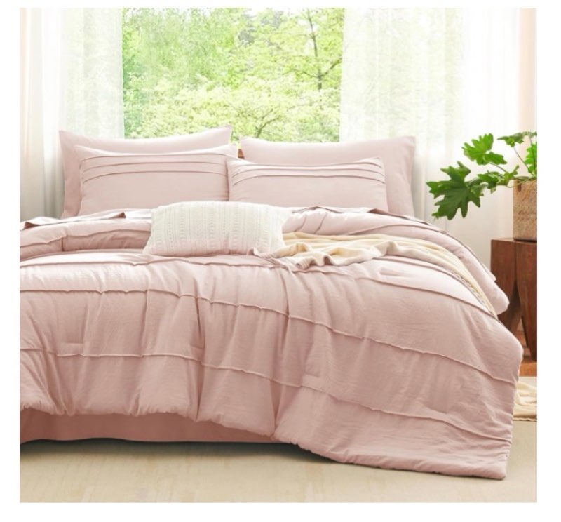 CozyLux King Size Comforter Set Blush Pink, 7 Pieces Soft Pinch Pleat Bed in a Bag King Comforter Se
