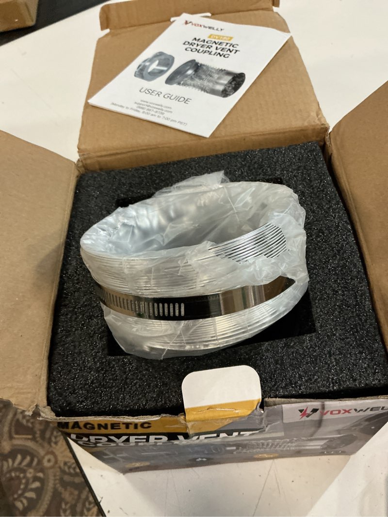 Condition photo showing New/Like New for magnetic dryer vent coupling, 4-inch dryer vent connector | magnetic quick-connect coupling with a 4-inch connector,sealing ring,wall-mount design,and 2.6 ft flexible aluminum foil duct 4inch