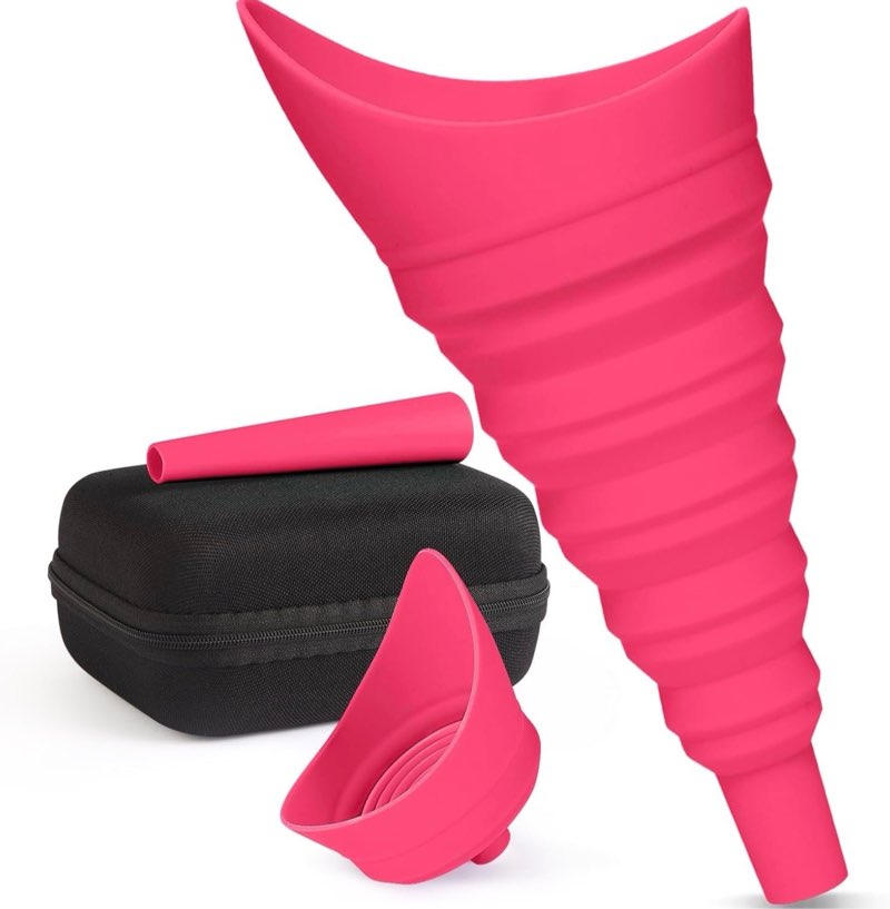 female urination device foldable urine funnel, pee funnel for women with extension tube & waterproof case, stand to pee for travel camping hiking red with waterproof bag and box