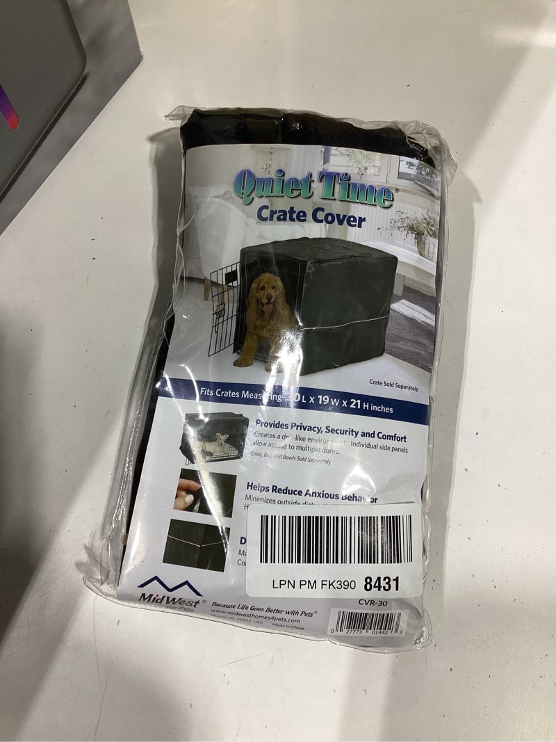 Condition photo showing As Is for midwest homes for pets medium dog crate cover, black polyester privacy kennel cover fits most 30-inch crates, machine washable, reduces barking & chewing black fits 30 inch crate