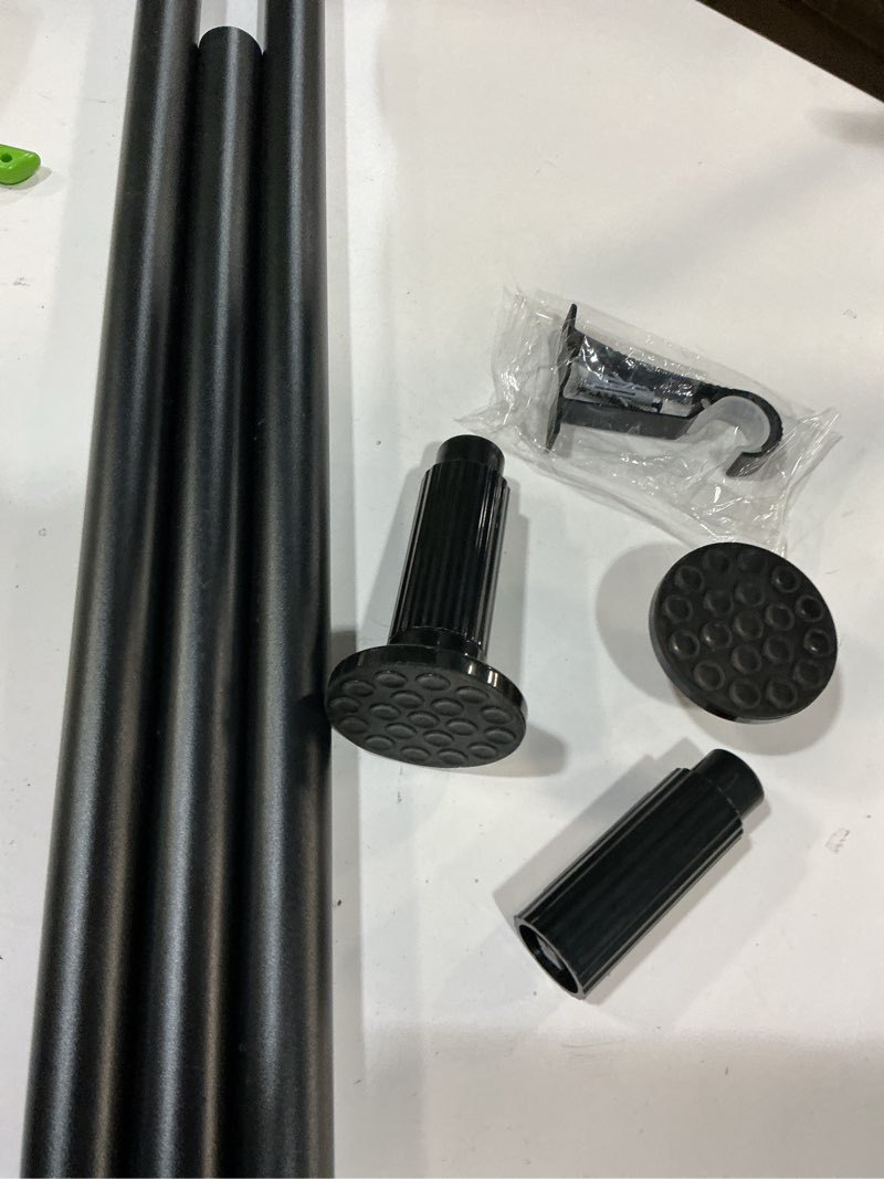 Condition photo showing As Is for shower curtain rod extendable black 115-195cm tension rod for curtains shower curtain rod telescopic rod no drilling curtain rod spring rod for windows