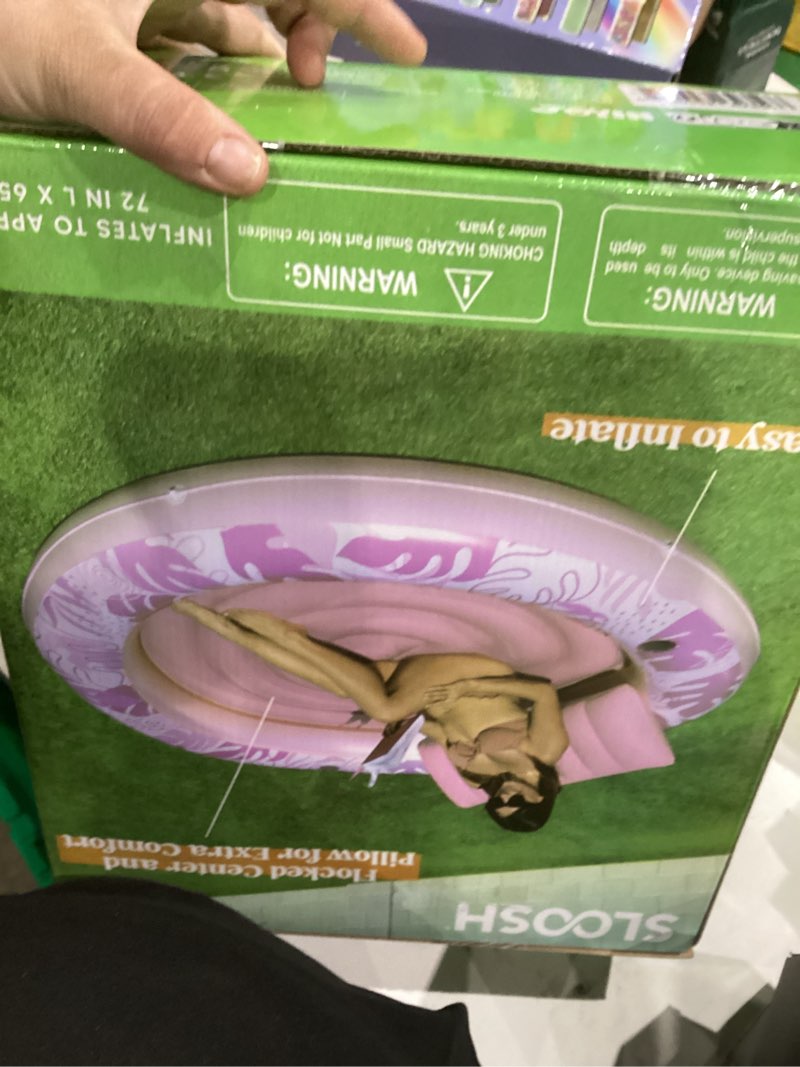 Condition photo showing New/Like New for SLOOSH Inflatable Tanning Pool Lounger Float, 72" x 56" Pool Floats Adult with Pillow, 4 in 1 Round Suntan Tub Raft Floatie,Sunbathing Bed Lounge for Water Blow Up Ball Pit Party Gifts, Pink