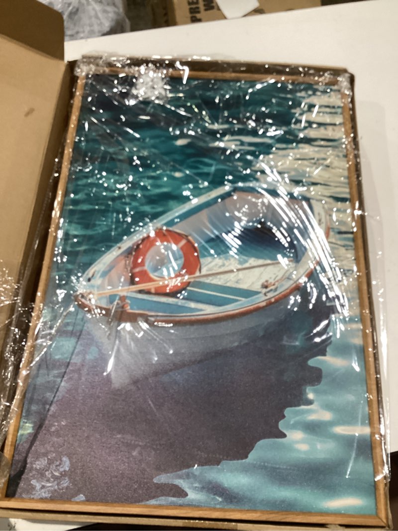 Condition photo showing Good Condition for italy coastal seascape framed canvas wall art set,mediterranean amalfi italian blue green seaside beach decor,natural foreign travel city summer artwork for living room,farmhouse- 16"x24"x3 blue green beach scenery wall decor 16"l x 24"w