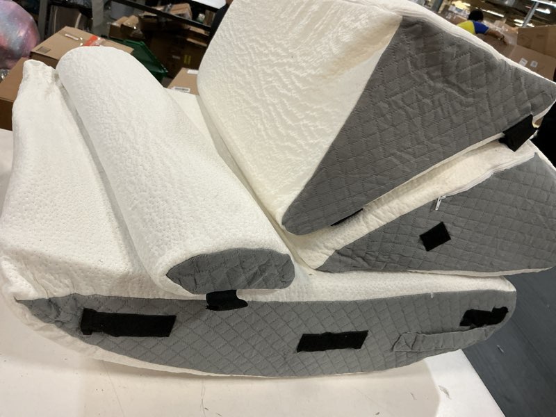 Condition photo showing Good Condition for moonorah wedge pillow for sleep apnea, adjustable wedge pillow headboard, bed wedge pillow for acid reflux and back pain relief, pillow wedge for sleeping with neck support pillow, white & grey