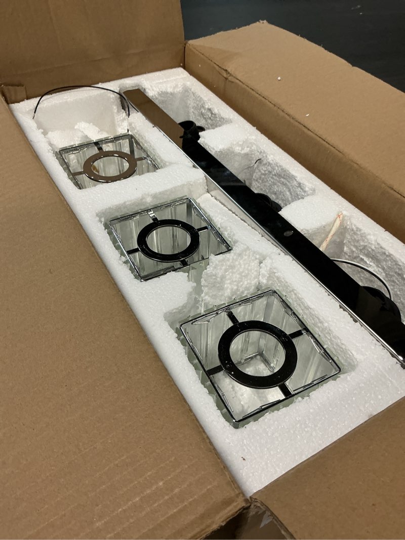 Condition photo showing As Is for Modern Crystal Bathroom Vanity Light 3-Light Wall Light Fixtures Over Mirror Chrome Vanity Lighting for Bathroom Square Shade Wall Sconce