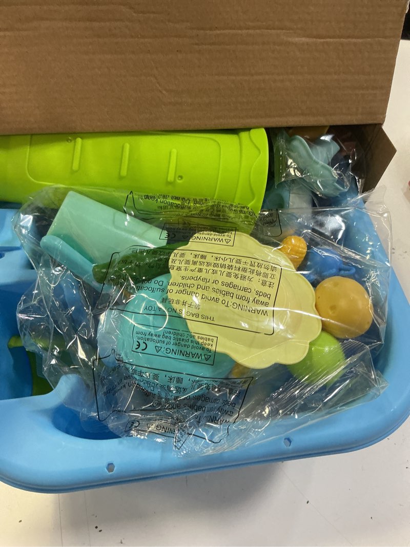 Condition photo showing Good Condition for 21" h play sink with running water, 4-in-1 kids kitchen sink toy with electric faucet, mini water table with detachable legs, fishing game, pretend play dishwasher gift set for boys & girls(blue)