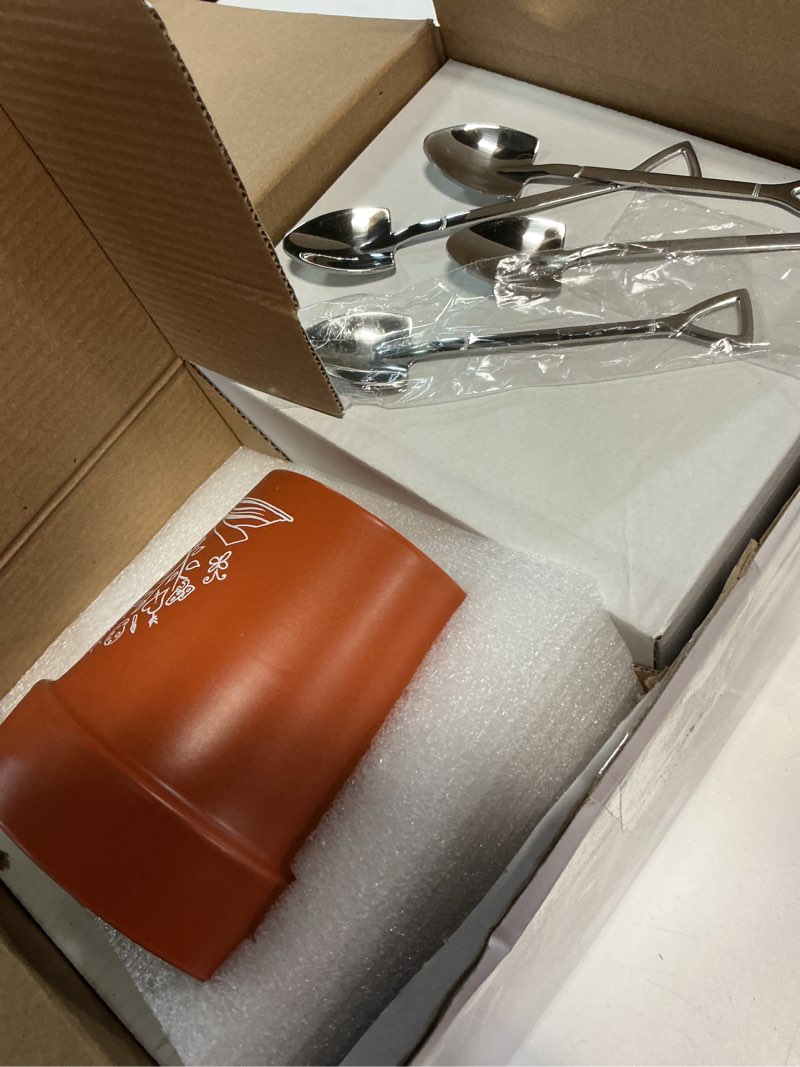 Condition photo showing Good Condition for ziliny 4 sets teacher mug teacher appreciation gifts gardening coffee mug bulk with 304 stainless steel shovel spoon double sided paint pattern daycare fun thank you ideas cups