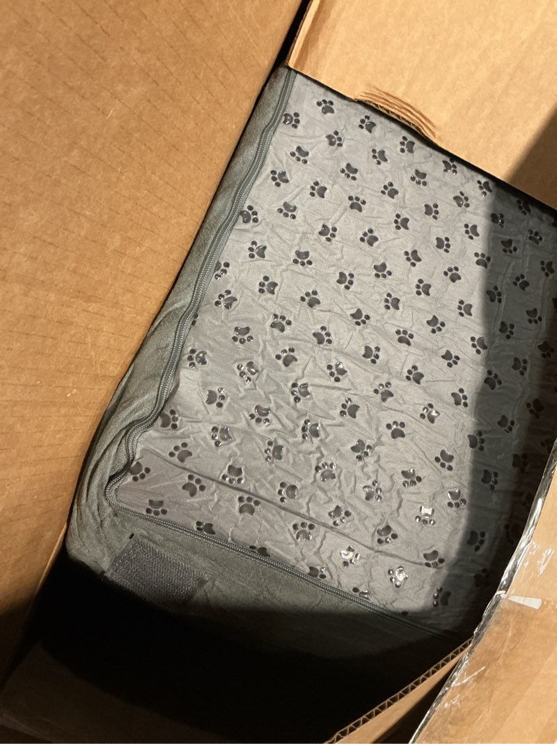 Condition photo showing As Is for Dog Stairs for Bed 30''H Small Dogs, 6-Step Sturdy Foam Dog Steps for High Bed, Pet Stairs for Older Dogs/Cats/Puppy, Non-Slip Curved Pet Ramp Indoor, Removable Washable Cover, Grey 6 Tier/H:30 IN Grey