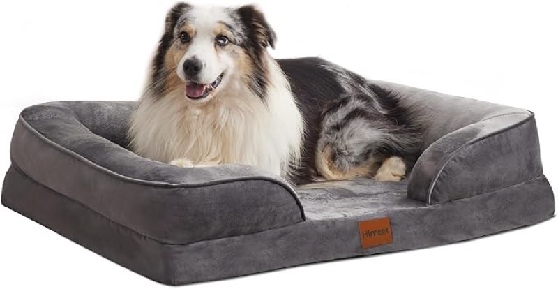 orthopedic dog bed for large sized dogs - comfort dog sofa, pet couch with removable washable cover and waterproof lining, supportive foam pets sofa with nonskid bottom, light grey