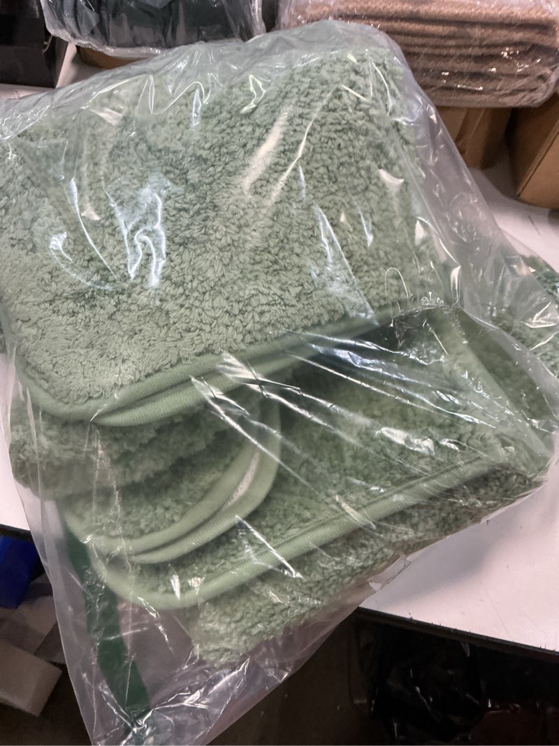 Condition photo showing Good Condition for shacos sage green 5 pieces bathroom rugs set with toilet lid cover ultra soft absorbent microfiber bath mat u shape contour rug for bathroom, non slip machine washable bath runner rugs for bedroom sage green 18"x26"+20"x32"+20"x48"+u 20"x24"+cover 19"x21"