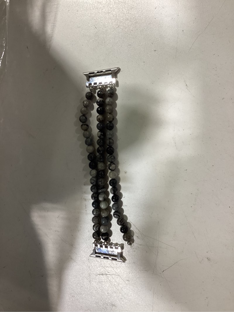 Condition photo showing As Is for natural stone beaded bracelet compatible with apple watch band series 9, 10, ultra 2, se, ultra 8 7 6 5 4 3 2 1, elastic stretchy watch strap for iwatch band 38mm 40mm 41mm 42mm 44mm 45mm 49mm women spider web jasper 38mm/40mm/41mm/42mm(series 10)