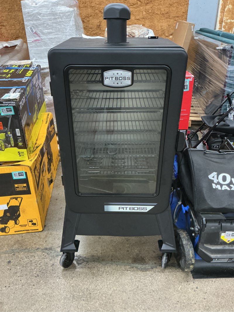 Condition photo showing As Is for pit boss dx series vertical 4 series 1300-sq. in black pellet smoker