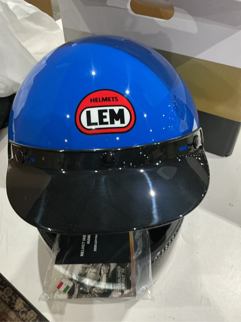 Condition photo showing New/Like New for lem retro motocross helmet carbon fiber, full face dirt bike helmet dot for men, motorcycle helmets vintage, interchangeable visor, 1100g lightweight fiberglass shell (matt blue, size xl) x-large matt blue