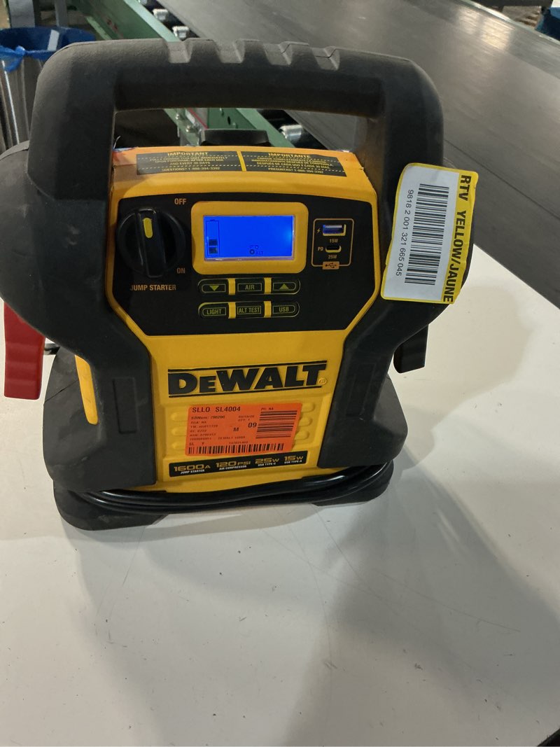 Condition photo showing As Is for dewalt dxaej14 digital portable power station jump starter - 1600 peak amps with 120 psi compressor for tires, sports equipment & bikes, 15w usb-a and 25w usb-c power 1600 amp