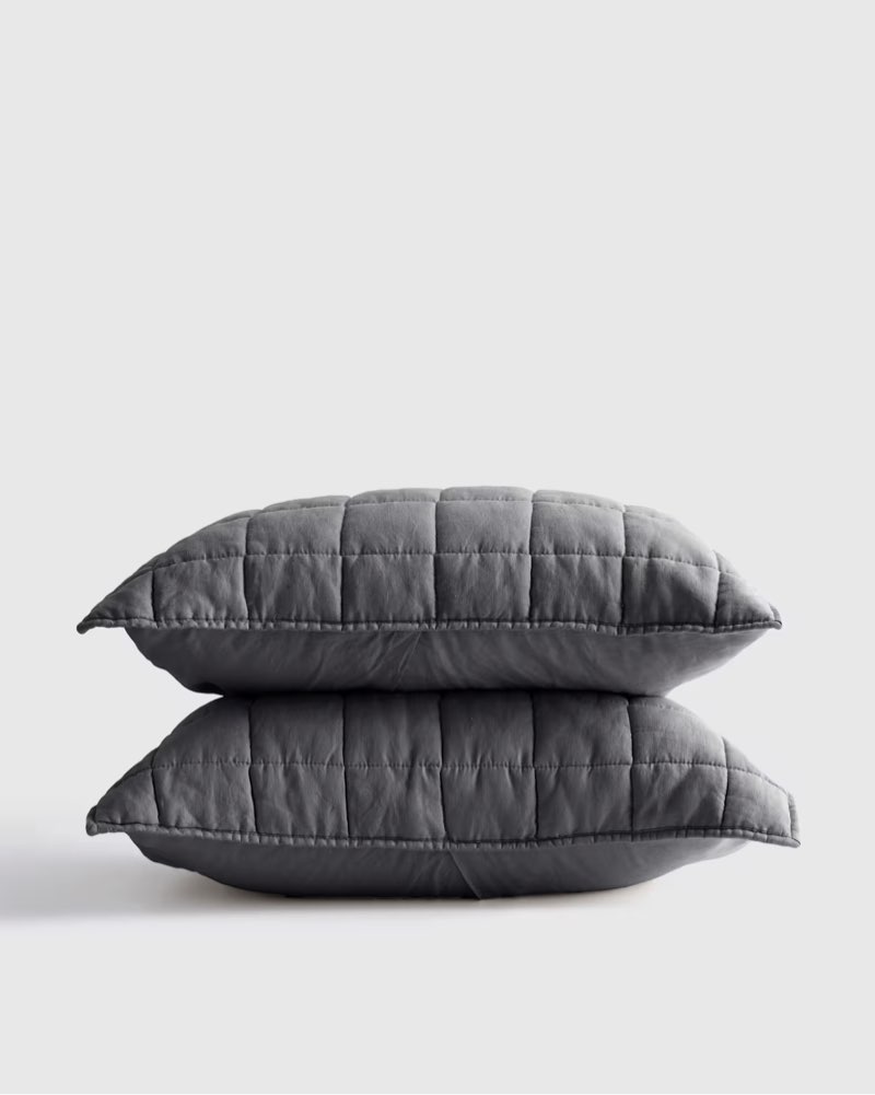 quince european linen box quilted sham set color: charcoal 20in x 26in 