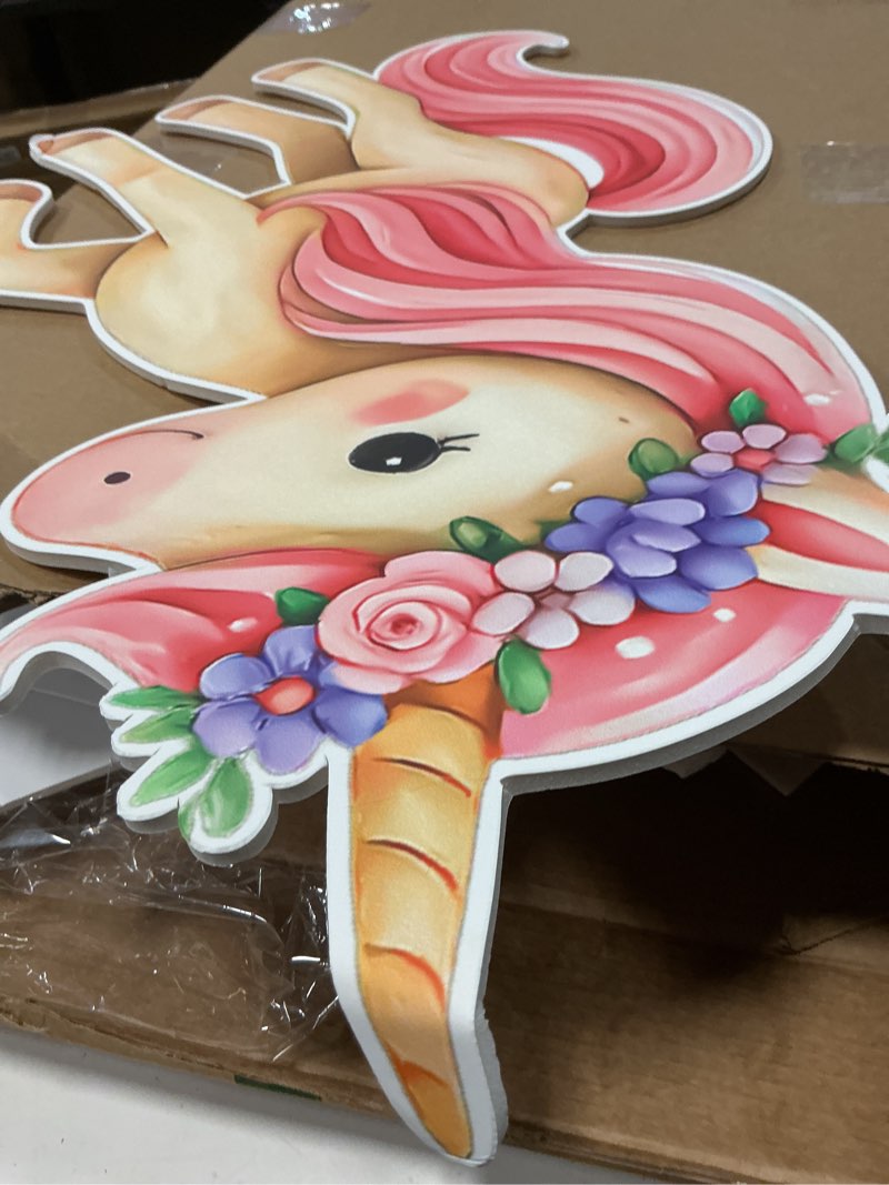 Condition photo showing Good Condition for honoson 4 pcs 30" large rainbow unicorn birthday decorations cardboard cutouts standup, unicorn baby shower backdrop photo booth props for princess party decor lawn yard signs supplies 4 rainbow unicorn