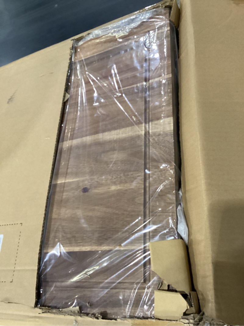 Condition photo showing New/Like New for acacia wood stove cover for gas & electric burners, 28.82”x20.83”x2.12'' (inner) noodle board with handles, cutting board with juice groove, serving tray (natural acacia)