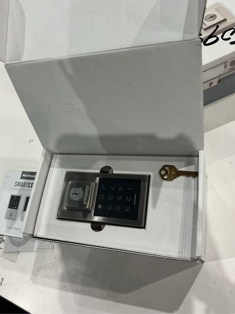 Condition photo showing As Is for kwikset 270 smartcode satin nickel metal electronic touch pad deadbolt