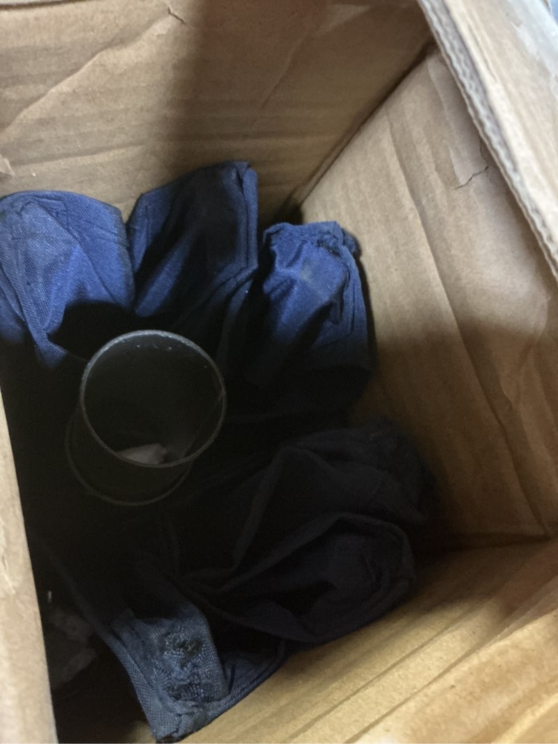 Condition photo showing As Is for Blissun 9 ft Solar Umbrella 32 LED Lighted Patio Umbrella Table Market Umbrella with Tilt and Crank Outdoor Umbrella for Garden, Deck, Backyard, Pool and Beach (Navy Blue)